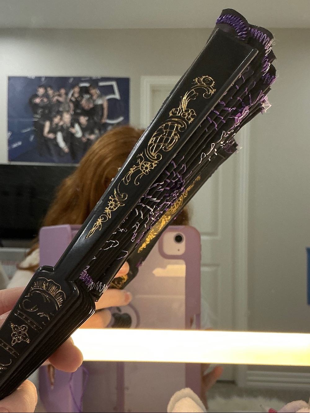 Black and Purple Folding Hand Fan – Elegant Decorative Accessory